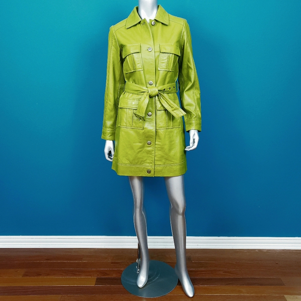 🆕️🌿🍀 MUUBAA Green Utility Tie Waist Leather Coat // (GENUINE LEATHER) //(NWT) - Picture 10 of 12